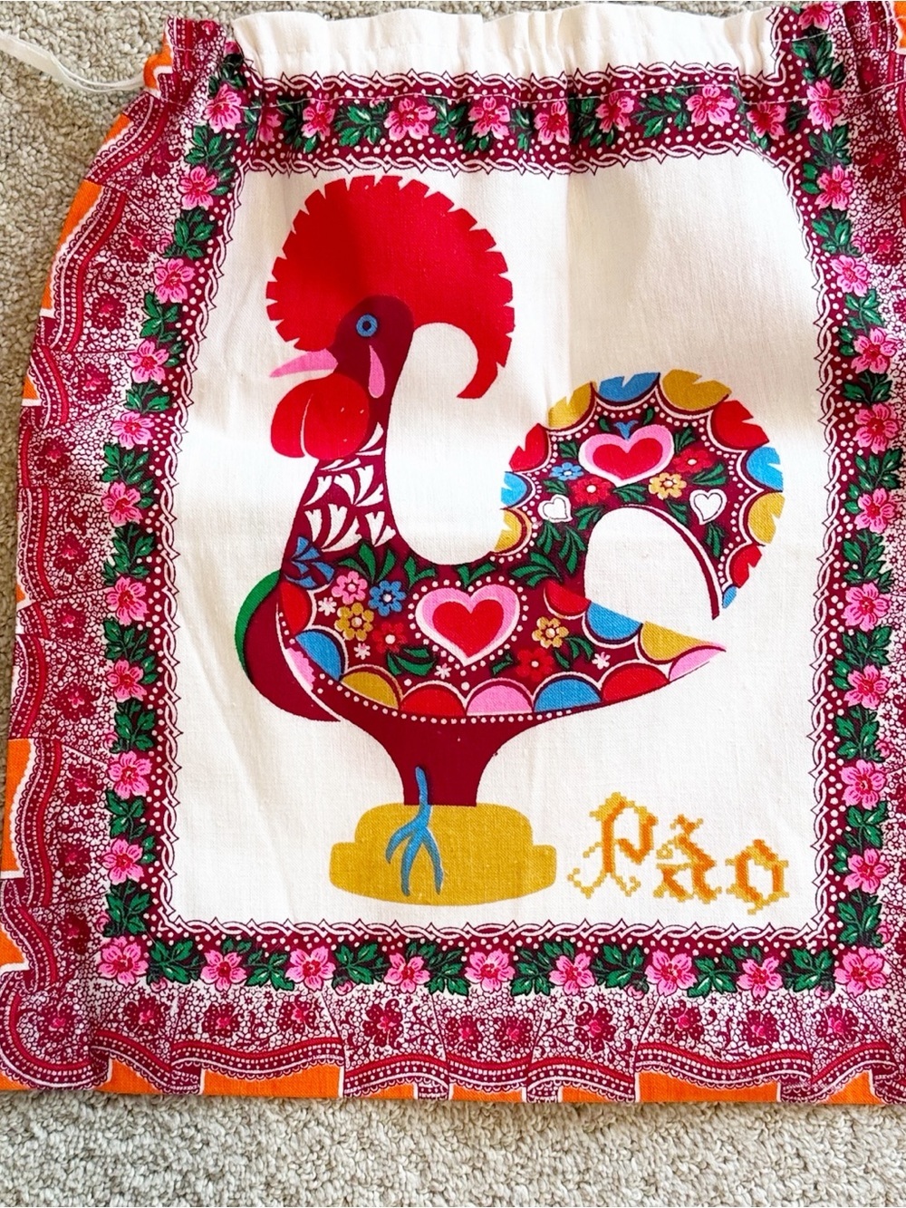 Handmade Portugal Rooster Bread Bag Galo Barcelos Bolsa de Pão Sturdy Drawstring - Picture 6 of 10